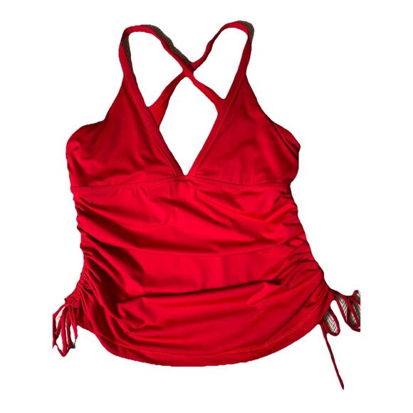 Athleta Side Scrunch Swim‎ Tankini Top Red Size L Swimwear Adjustable Ruched - Picture 7 of 8